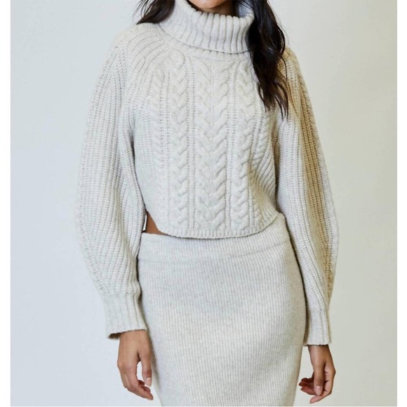 DH New York Sweater Size Small Cream Wool Cashmere Cropped Cable Knit Luxury NEW - Picture 1 of 5